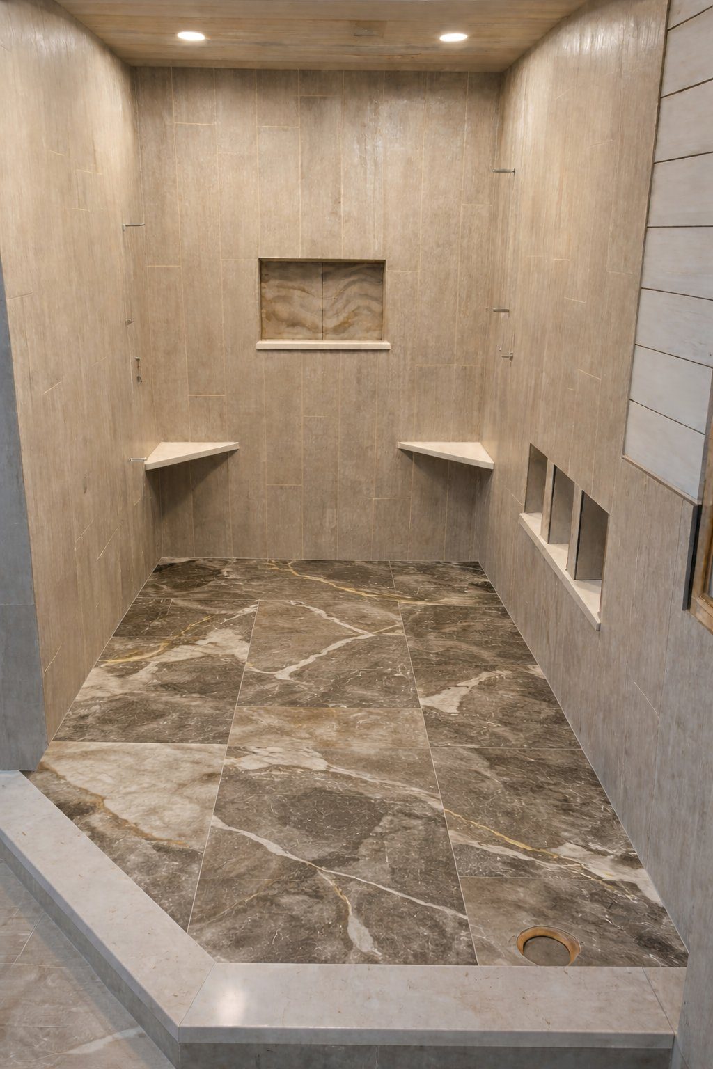 Luxury marble shower tile installation in a St. Petersburg, FL bathroom