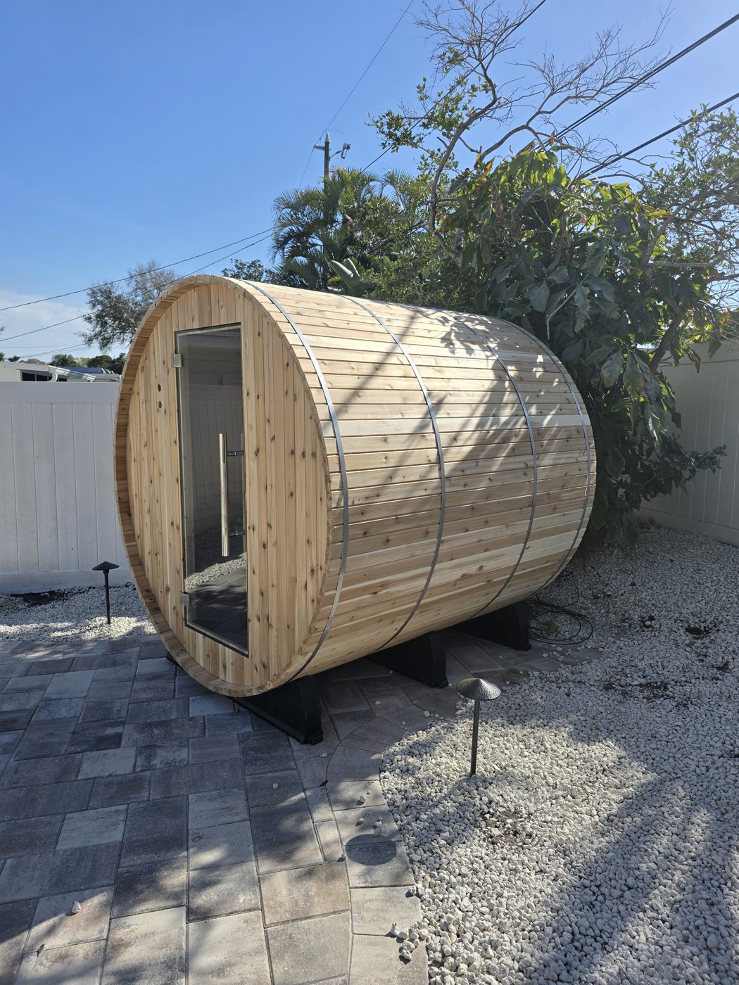 Cedar barrel sauna installation in Seminole, FL