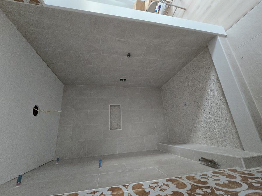 Tile installation in progress in a St. Petersburg, FL shower